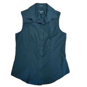 TALBOTS Solid All Black Sleeveless Button Front Collared Top Womens 0P 0 Petites